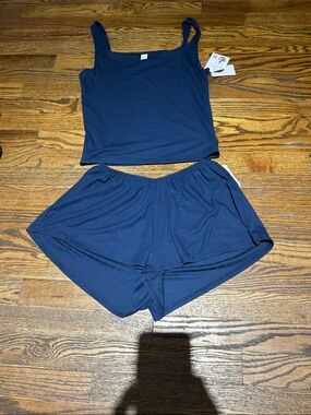 Auden Navy Ribbed Tank & Short Sleep Set